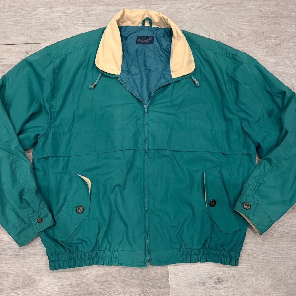 Vintage Rivage Men's Green Full Zip Casual Everyday Spring Bomber Jacket Size L - Picture 3 of 11